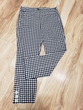 J.Crew Gingham Black/white Remi Pant 10 Button Detail On Ankle Stretch Comfort